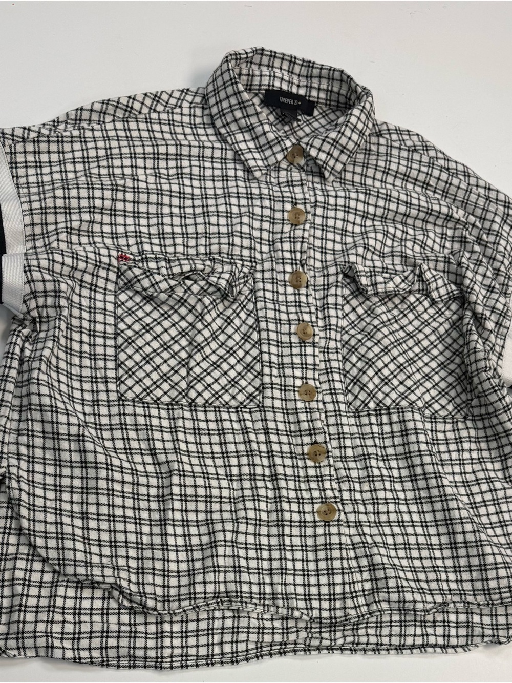 Forever 21 Men’s White and Black Check Button-Down Shirt